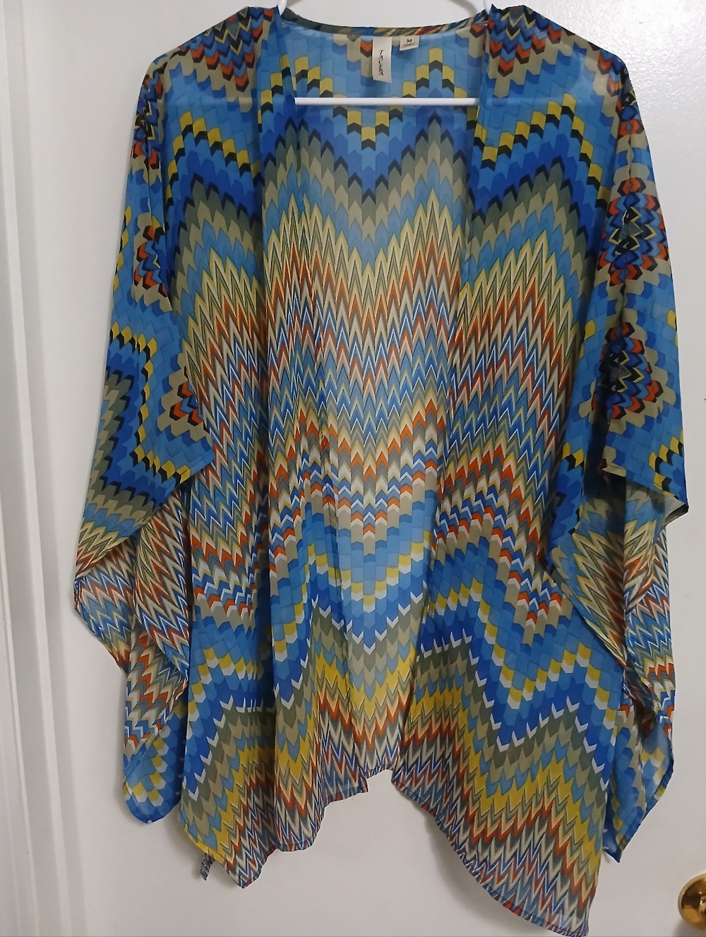 Tacera Womens Open Front Swimsuit CoverUp  M chevron stripe blue Yellow Orange